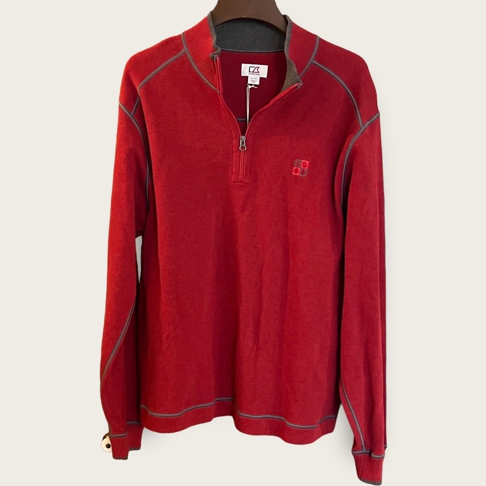 Cutter & Buck Lakemont Pullover Sweater Qtr Zip Red XL Academia Men's Old Money‎